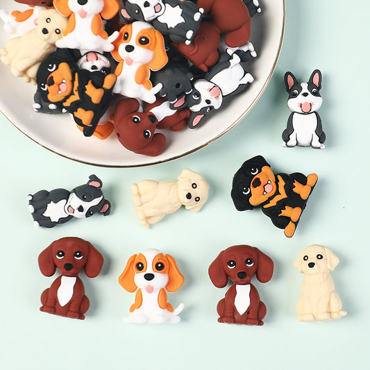 20Pcs Silicone 3D Focal Beads Cute Puppy Sitting Pose