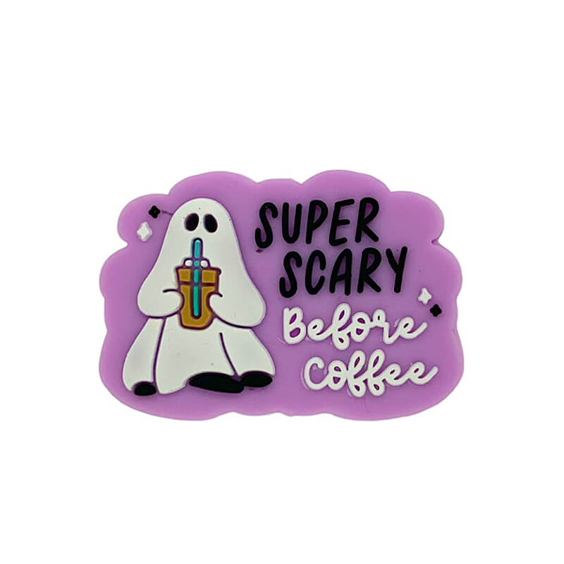 Silicone Focal Beads Super Scary Before Coffee Ghost Holding Drink