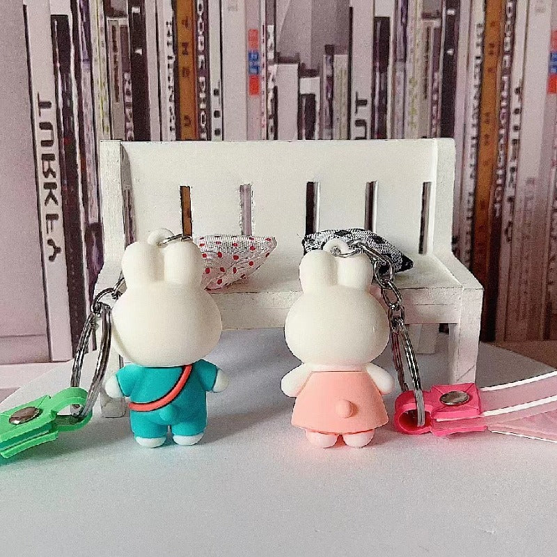 Cartoon White Rabbit Silicone Bead Wristlet Keychain with Strap 3