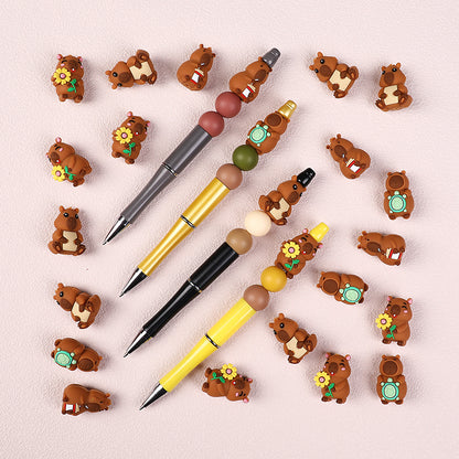 20Pcs Silicone 3D Focal Beads Capybara Holding Flower and Sitting Pose 6