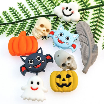 10pcs Silicone Focal Beads Halloween Ghost Bat Skull Pumpkin Designs 2