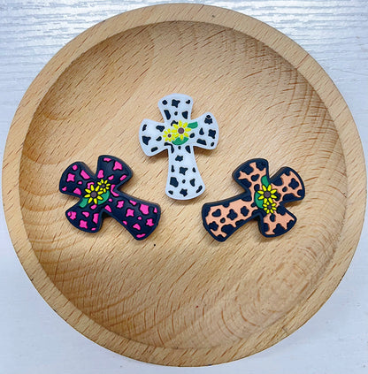 20pcs Silicone Focal Beads Sunflower Cross Pink Spot Pattern 2