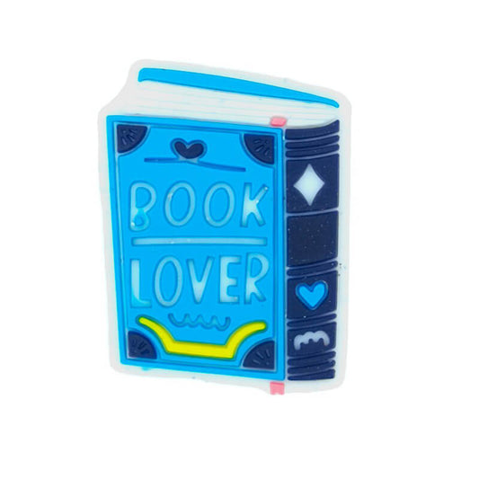Silicone Focal Beads Blue Book Lover Design with Printed Text