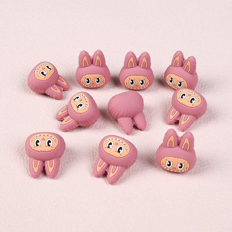 20Pcs Silicone 3D Focal Beads Pink Bunny Character Front Facing 3