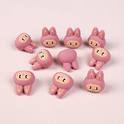 20Pcs Silicone 3D Focal Beads Pink Bunny Character Front Facing 3
