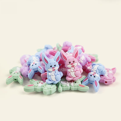 Silicone Focal Beads Cartoon Colored Long Eared Rabbit Sitting Pose 2