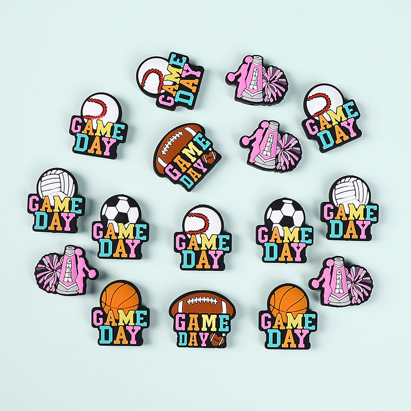 Silicone Focal Beads Ball Game Match Day Printed Text Design 2
