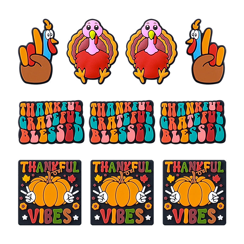 20pcs Silicone Focal Beads Thanksgiving Turkey Vibes Thankful Text