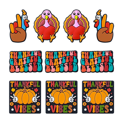 20pcs Silicone Focal Beads Thanksgiving Turkey Vibes Thankful Text