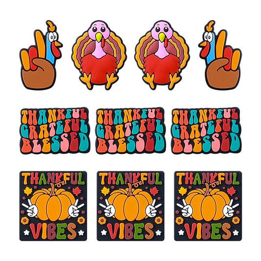 20pcs Silicone Focal Beads Thanksgiving Turkey Vibes Thankful Text
