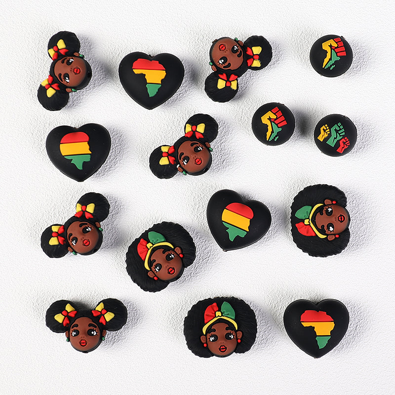 20Pcs Silicone 3D Focal Beads Black June Festival Motifs Variety 6