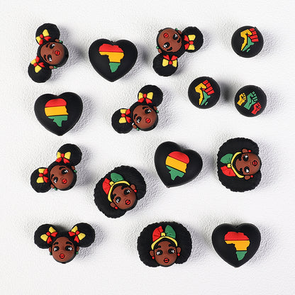 20Pcs Silicone 3D Focal Beads Black June Festival Motifs Variety 6