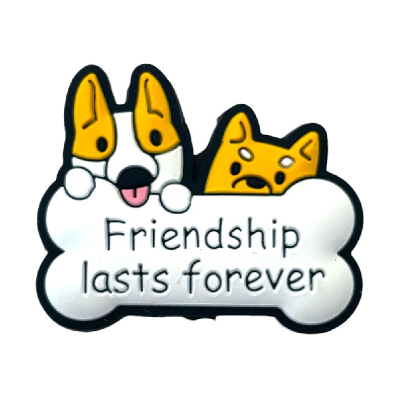 20pcs Silicone Focal Beads Friendship Lasts Forever Dog Bone Shape