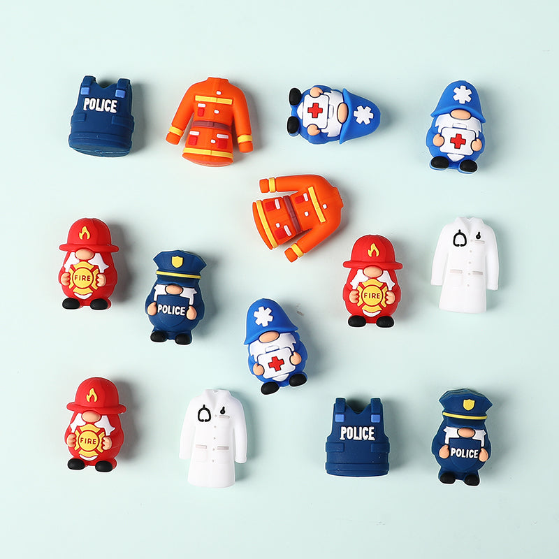20Pcs Silicone 3D Focal Beads Doctor Police Firefighter Career Medical Theme 5