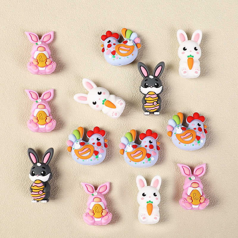 20Pcs Silicone 3D Focal Beads Easter Bunny Chick Holding Easter Egg 5