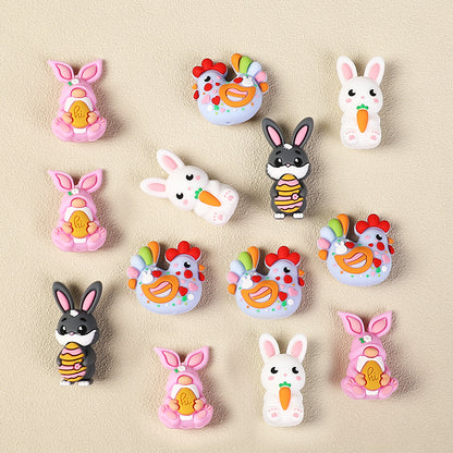 20Pcs Silicone 3D Focal Beads Easter Bunny Chick Holding Easter Egg 5
