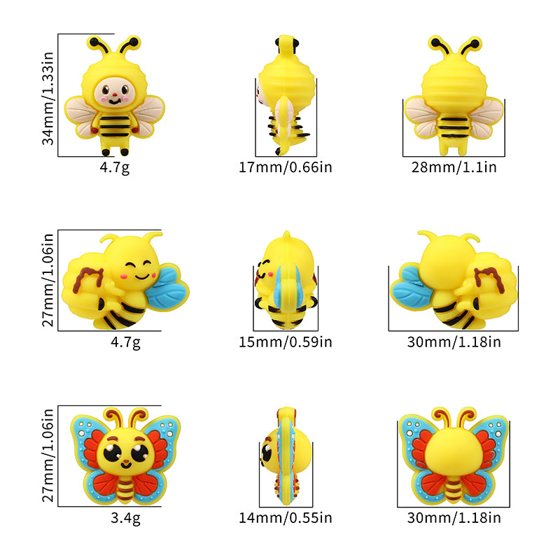 Silicone 3D Focal Beads Bee Butterfly with Smiling Faces 11