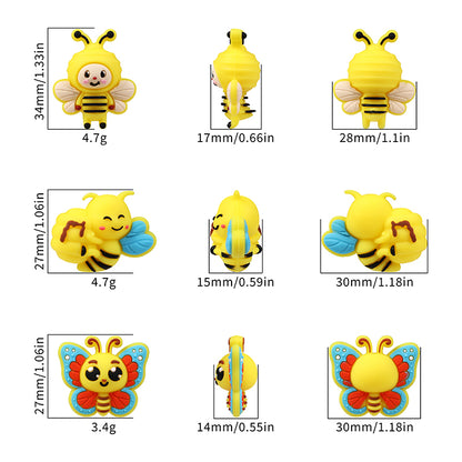 Silicone 3D Focal Beads Bee Butterfly with Smiling Faces 11