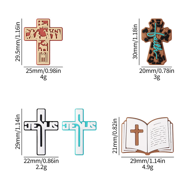 20Pcs Silicone Focal Beads Bible Cross Cutout Center Design 10