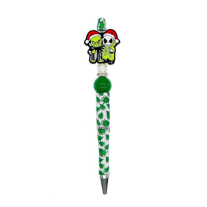 20pcs Silicone Focal Beads Christmas Green Furry Character Scowling Face with Red Hat 3