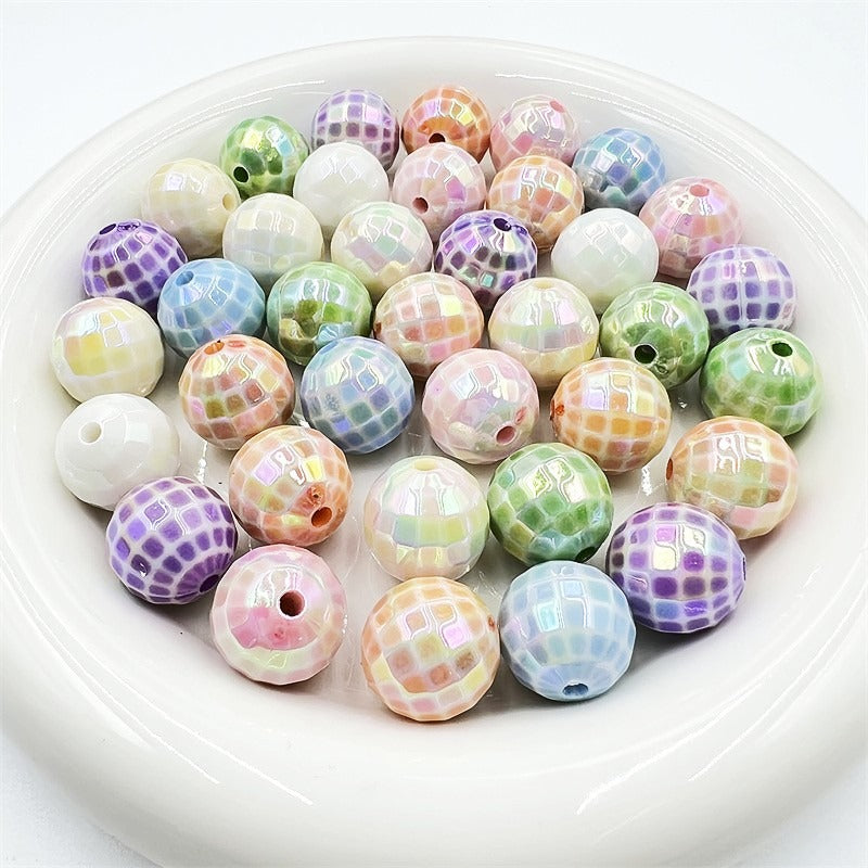 10pcs 16mm UV Finish Acrylic Plaid Round Beads DIY Bracelet Making 2
