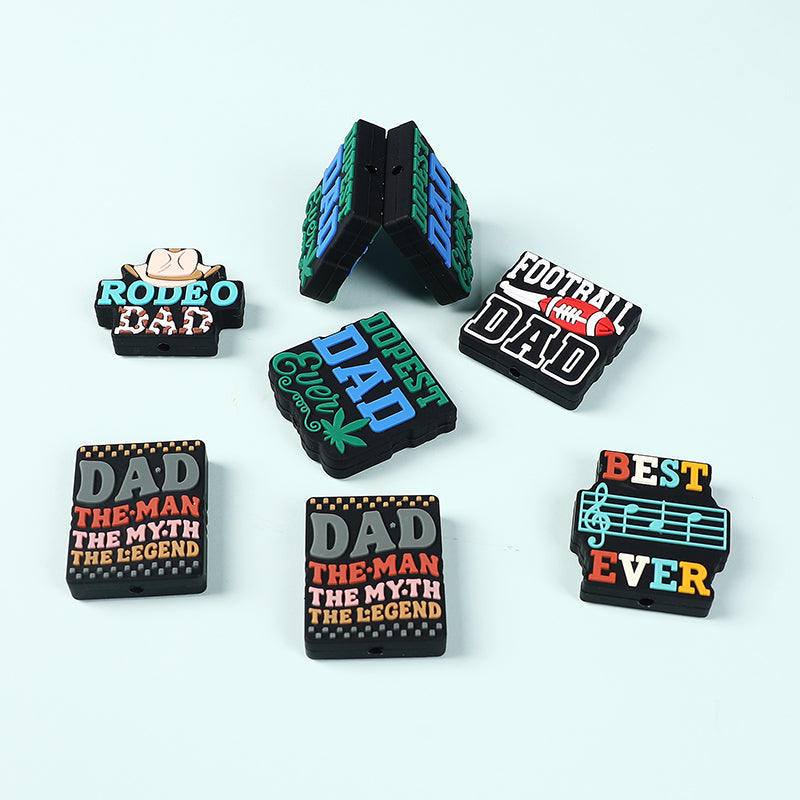 Silicone Focal Beads Dad Theme Text and Icon Design