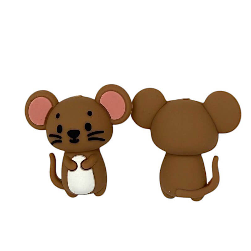 20Pcs Silicone 3D Focal Beads Brown Mouse Front Facing