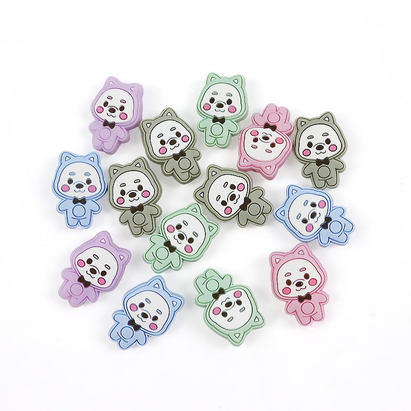 Silicone Focal Beads Colorful Little Bear Front Facing 5