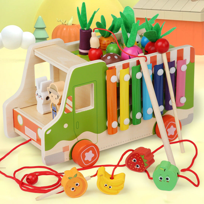 Wooden Montessori Toys Multifunctional Pulling Radishes Farm Toy 6