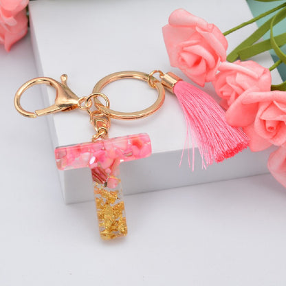 Resin Pink Tassel Letter Keychain A to Z Initial Charm 20