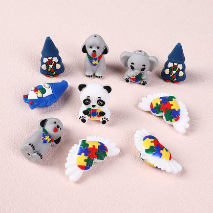 Silicone 3D Focal Beads Autism Pet Love Heart with Puzzle Design 5