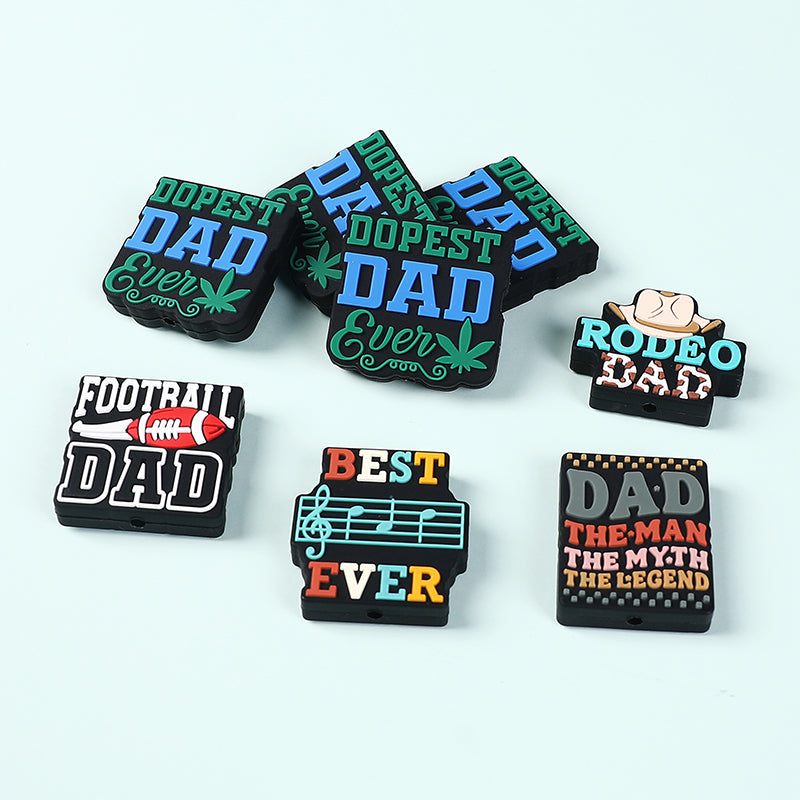 Silicone Focal Beads Dad Theme Text and Icon Design 4