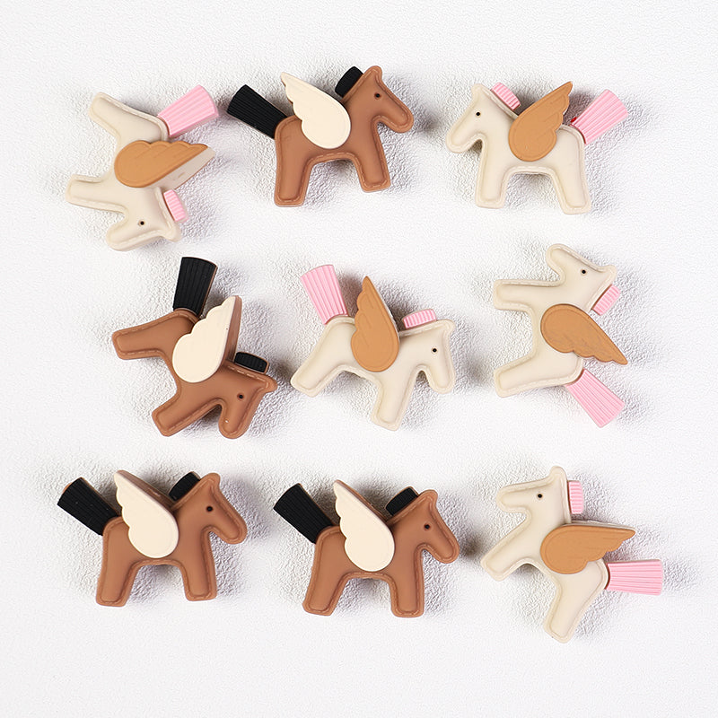 20Pcs Silicone 3D Focal Beads Flying Horse Brown Yellow Wings Tail 4