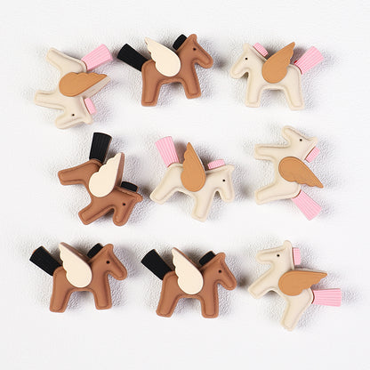 20Pcs Silicone 3D Focal Beads Flying Horse Brown Yellow Wings Tail 4