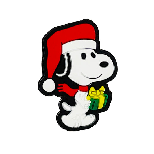 20pcs Silicone Focal Beads White Beagle Black Ears Wearing Santa Hat Holding Gift