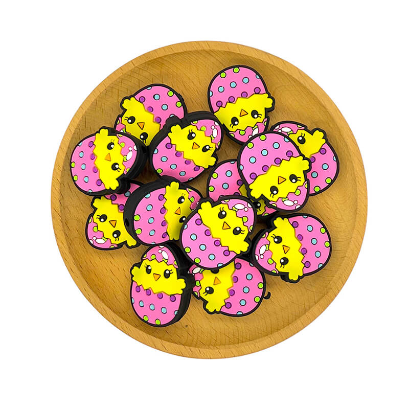 Silicone Focal Beads Easter Yellow Chick Pink Eggshell Base 2