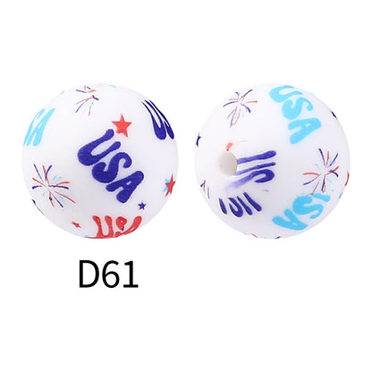 50pcs 15mm Rhombus Printed Silicone Beads Colorful Design 26