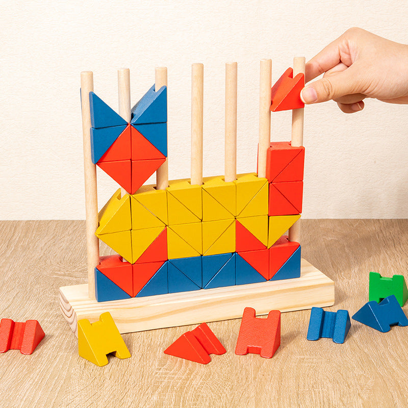 Wooden Montessori Toys Rainbow Triangle Building Blocks Educational 3