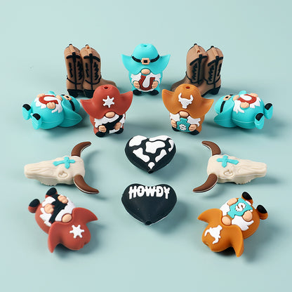 20Pcs Silicone 3D Focal Beads Cowboy Series Holding Horseshoe and Money Bag 2