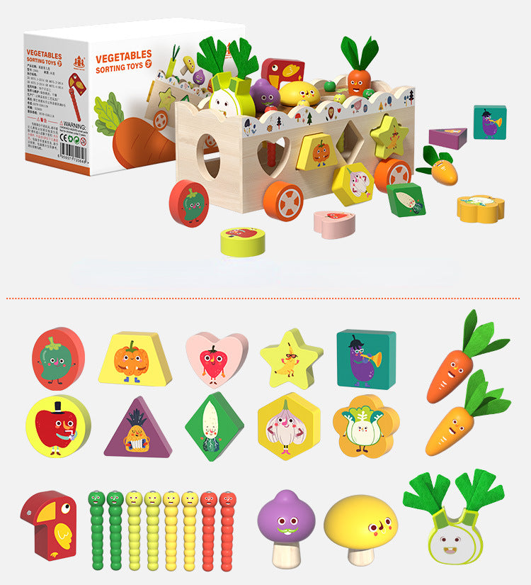 Wooden Montessori Toys Farm Fruit Vegetable Car Educational Toy 6