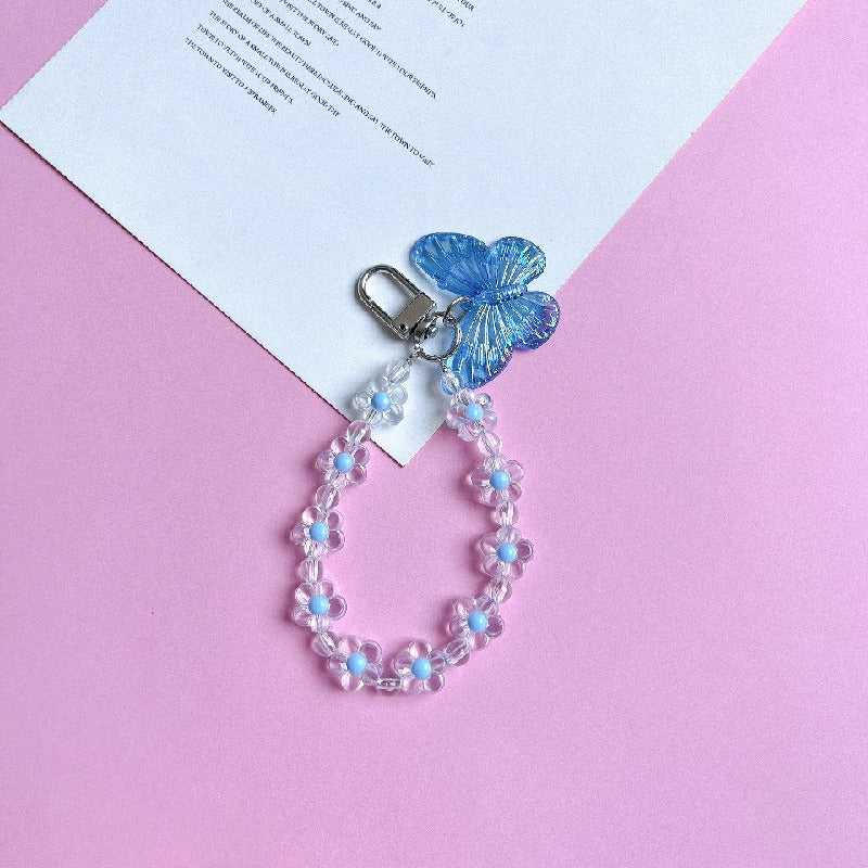 Flower Butterfly Acrylic Beaded Wristlet Keychain Charm 6