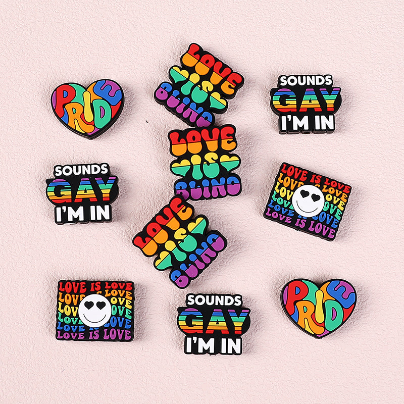 20pcs Silicone Focal Beads Rainbow Pride Theme Colored Heart and Letters 3