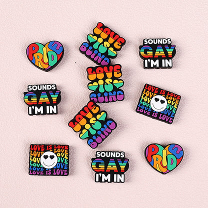 20pcs Silicone Focal Beads Rainbow Pride Theme Colored Heart and Letters 3