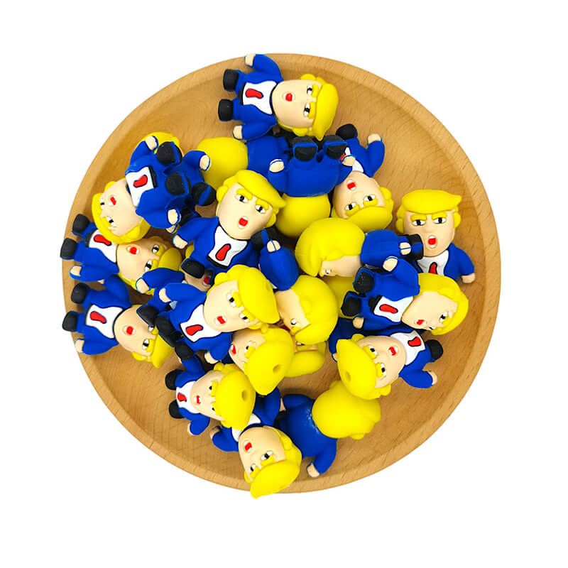 Silicone 3D Focal Beads Blue Suit Man Screaming Front Facing 2