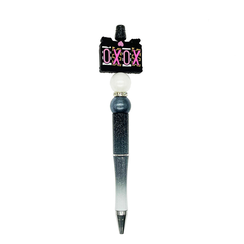 20pcs Silicone Focal Beads XOXO Black Background with Pink Letters 3