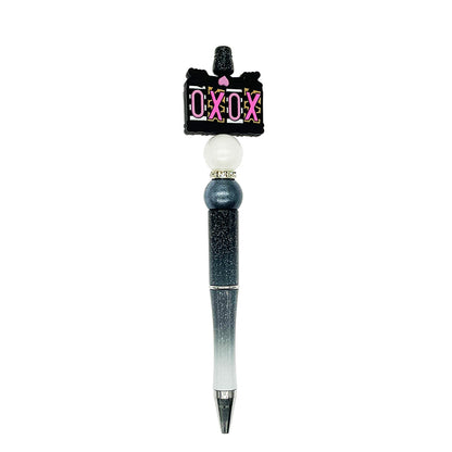 20pcs Silicone Focal Beads XOXO Black Background with Pink Letters 3