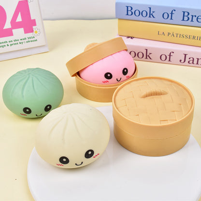 TPR Squishy Dumpling Stress Ball Cute Smiley Face Squeeze Toy for Stress Relief