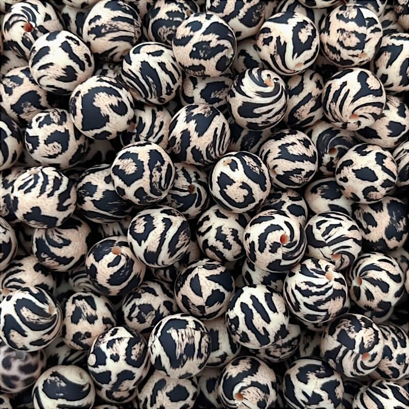 50pcs 15mm Leopard Silicone Beads Printed Design 7