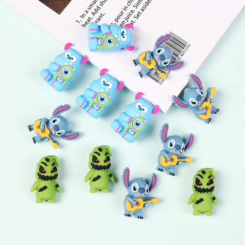 20Pcs Silicone 3D Focal Beads Blue Alien Character Large Ears Various Poses 7