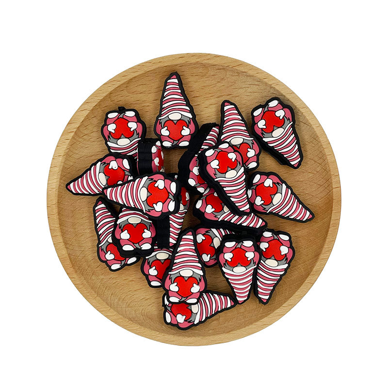 20pcs Silicone Focal Beads Christmas Heart Gnome Holding Heart 2